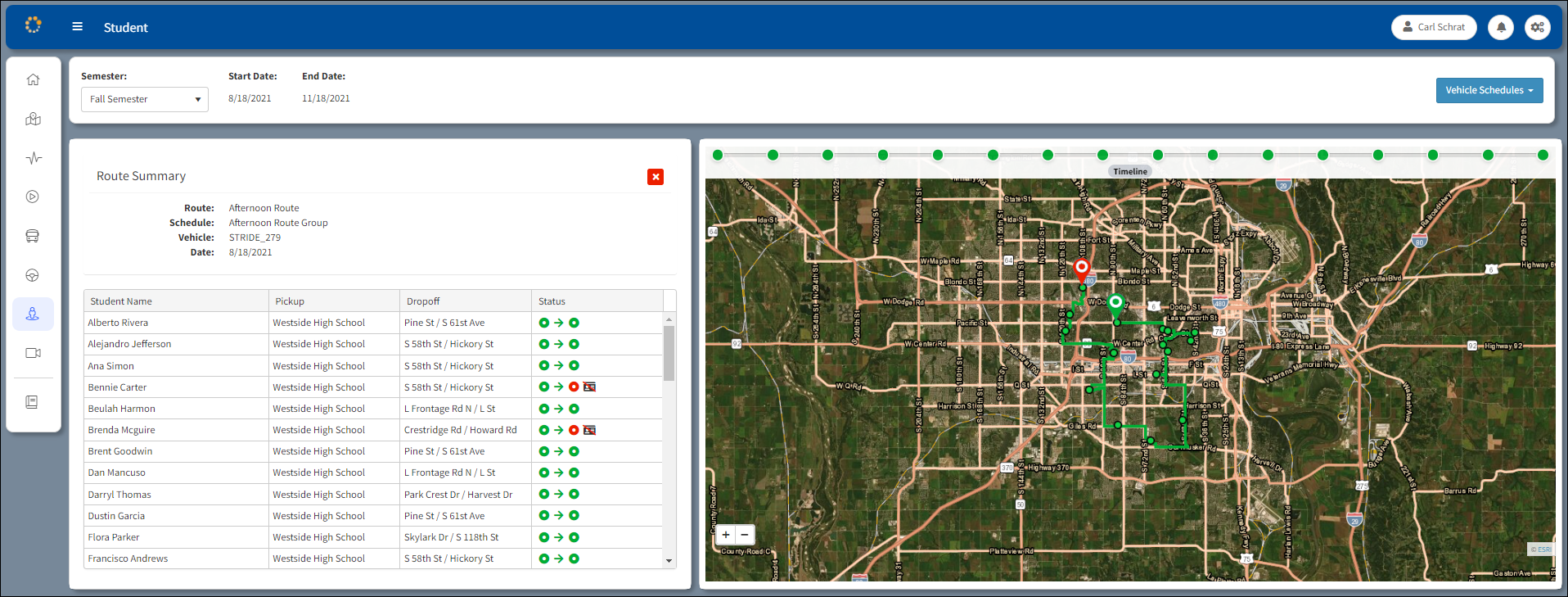 Student Window, Displaying Routes Completed Student Window, Displaying Routes Completed