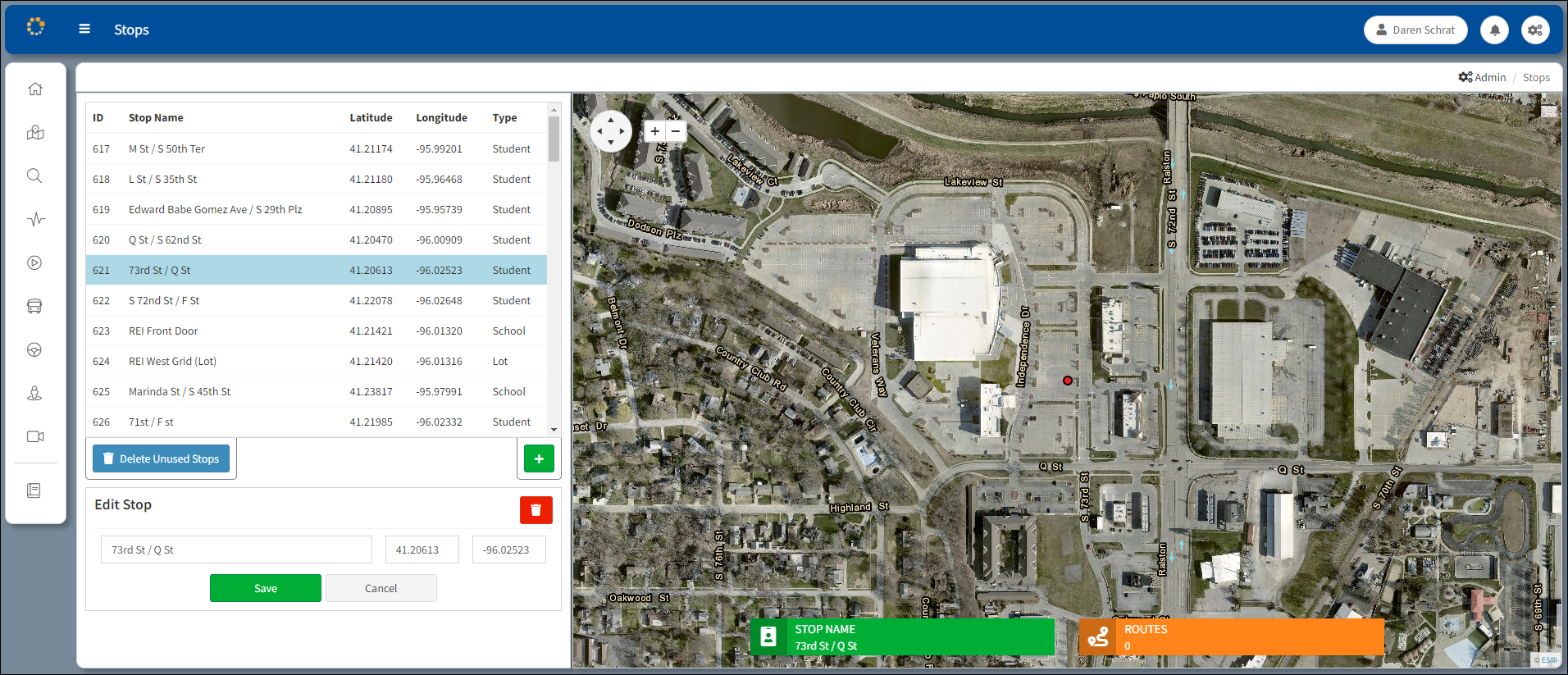 Expanded View with Stop Identified on Map