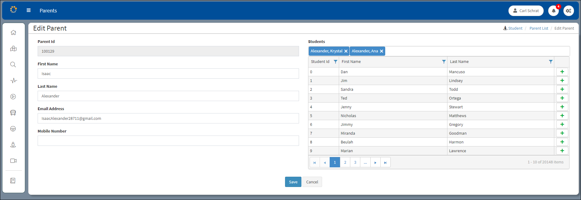 Edit Parents Dialog Box