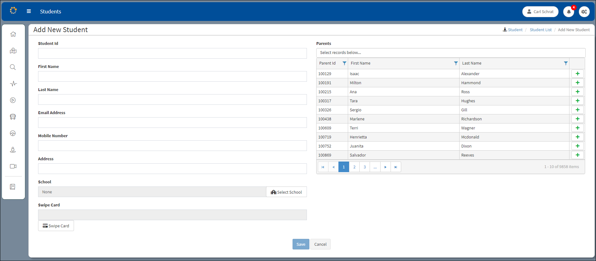 Add New Student Dialog Box