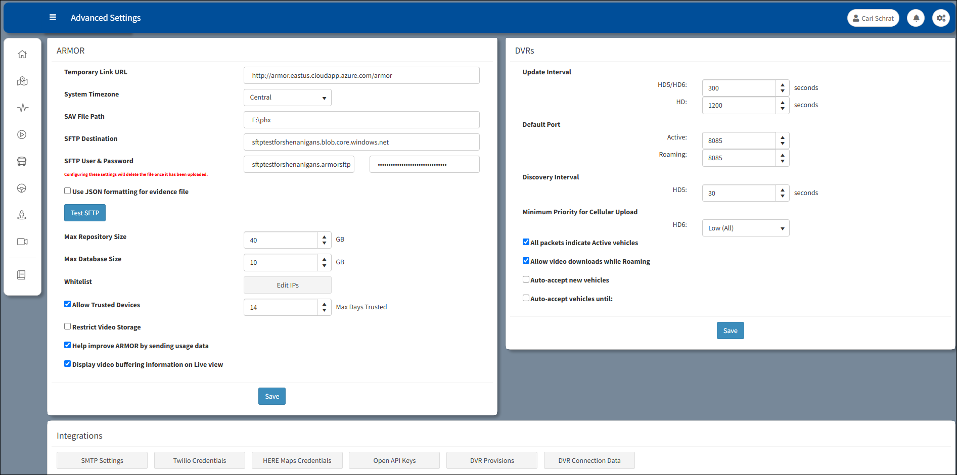 Advanced Settings On-Premise Install View