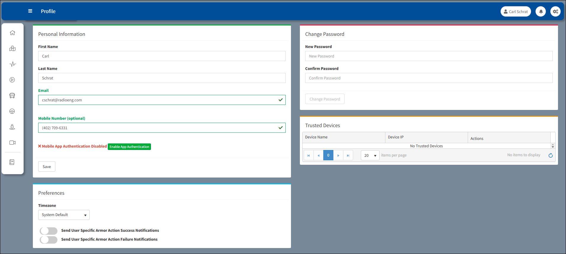 ARMOR Profile Window ARMOR Profile Window