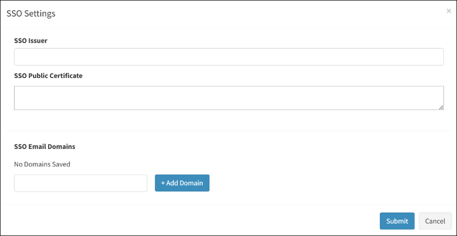 SSO Settings Dialog box